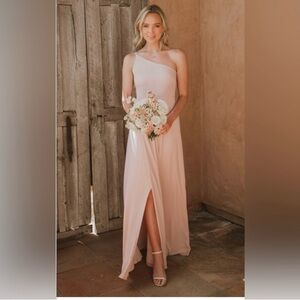 Show Me Your Mumu Shannon One Shoulder Maxi Dress Blush Crisp Wedding Bridesmaid